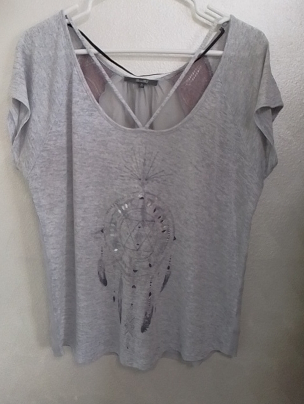 Miss Me Light Gray Dreamcatcher Scoop Neck Womens Top